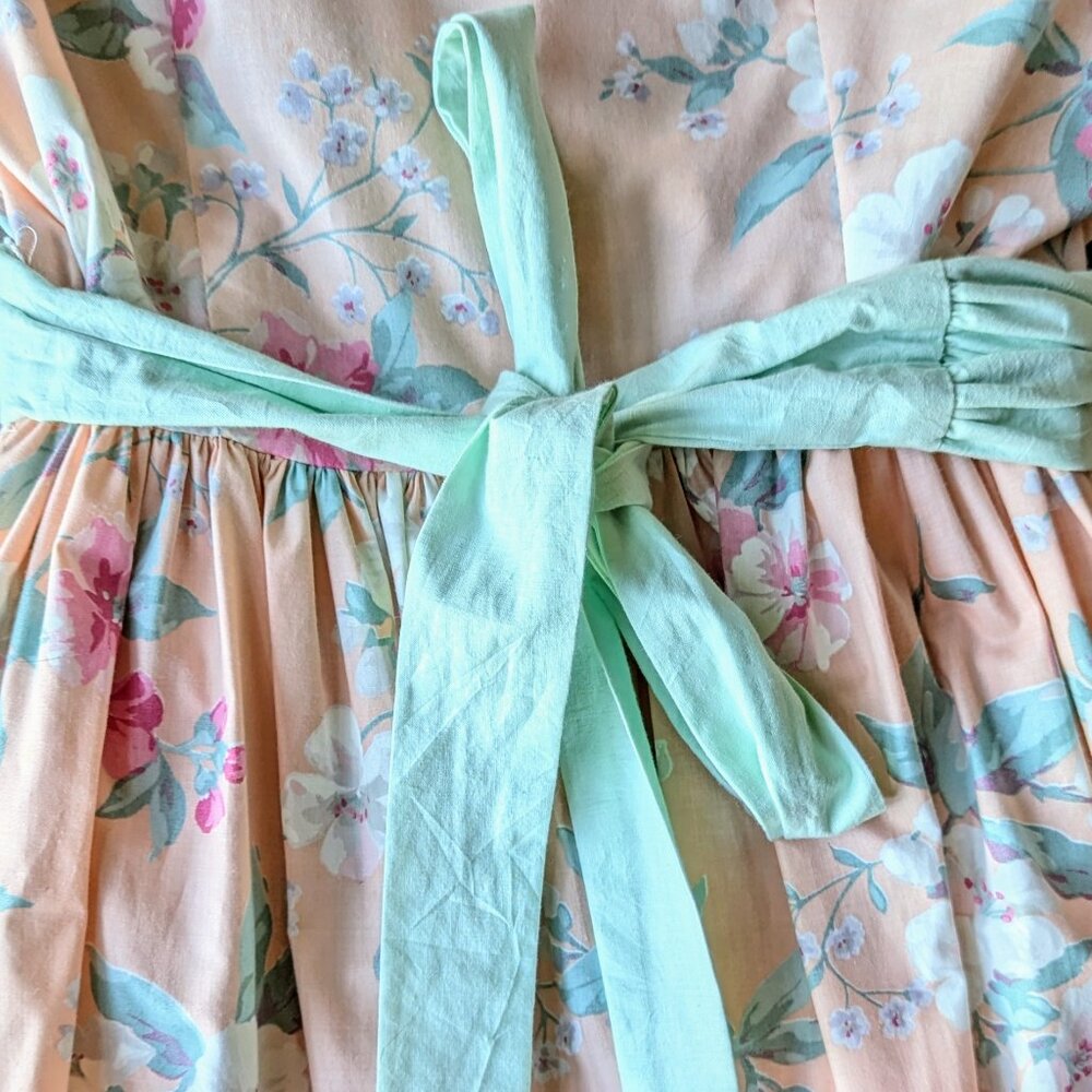 Vintage Clues Collections Pastel Orange Floral Puff Sleeve Midi Dress size 8 - Picture 7 of 13